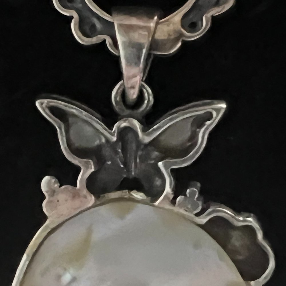 Artisan 925 Silver MOP Marcasite Faceted Iolite Tourmaline Necklace - Picture 8 of 9